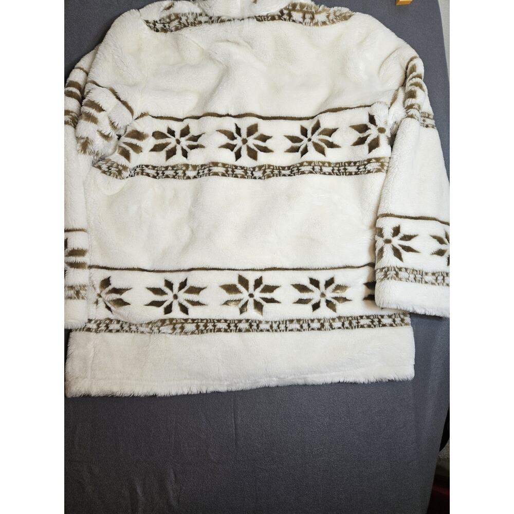Vintage Jacket Coat Womens Medium - Large White Snowflake Faux Fur With Hood - Picture 8 of 9